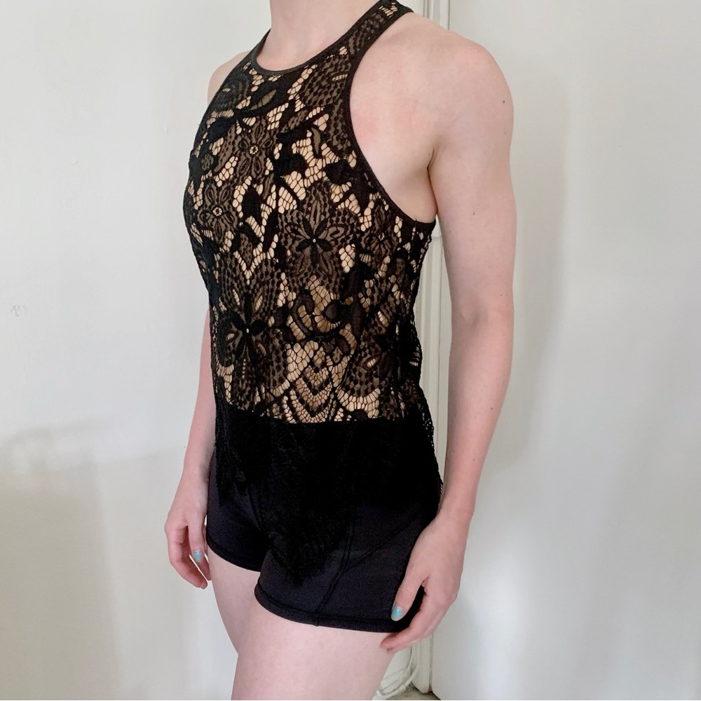 Express Black Lace Overlay Tank Top Witchy Whimsigoth Fairy Grunge Racerback XS
